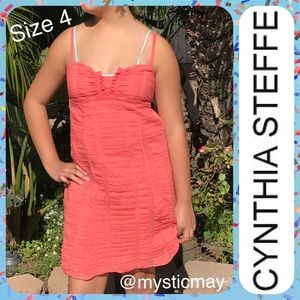 CYNTHIA STEEFE Coral Textured Linen Ruffle Accent Summer Dress Size 4 or S